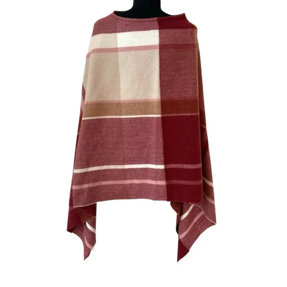 SIMPLY NOELLE ~ Women’s Red/White/Pink plaid button up cape scarf OS - Picture 4 of 10